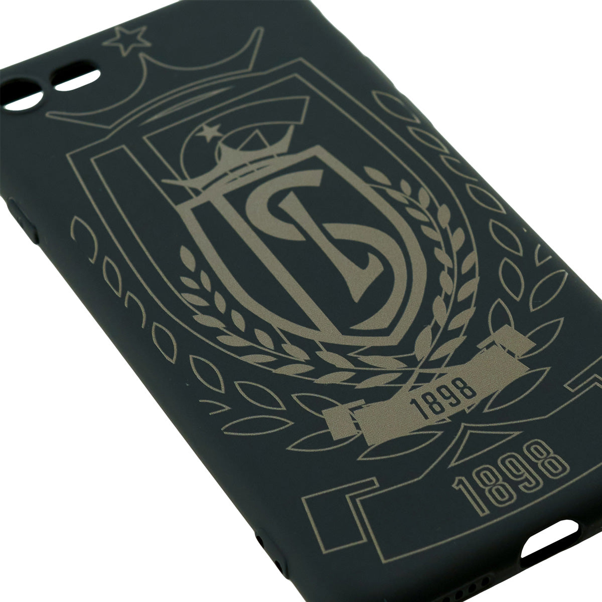 COQUE TELEPHONE NOIRE LOGO DORÉ