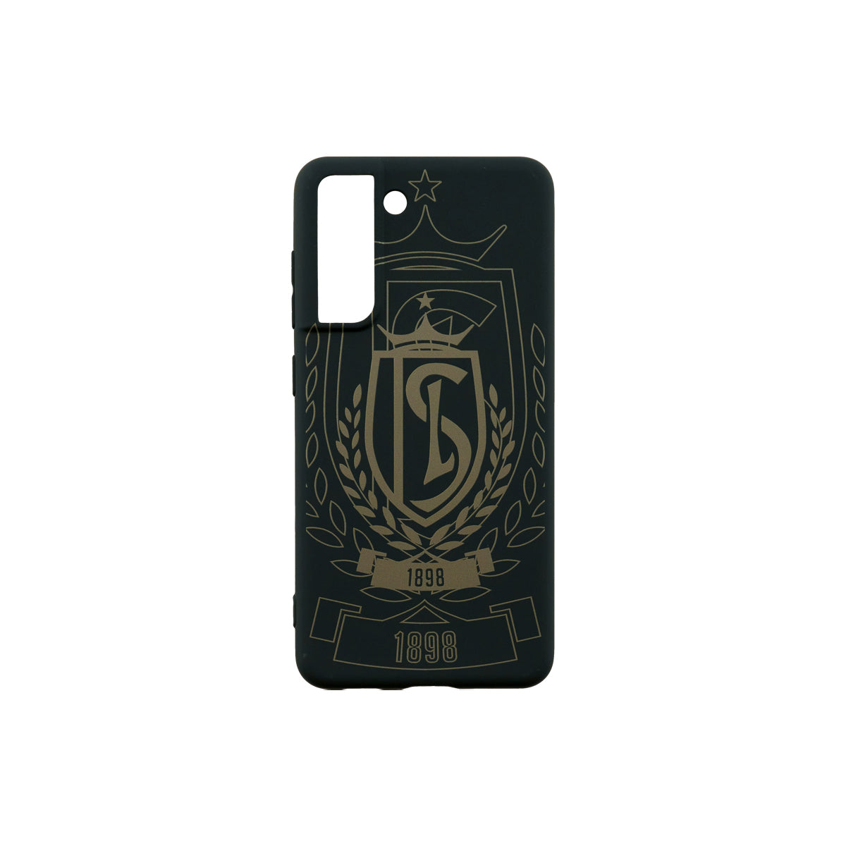 COQUE TELEPHONE NOIRE LOGO DORÉ