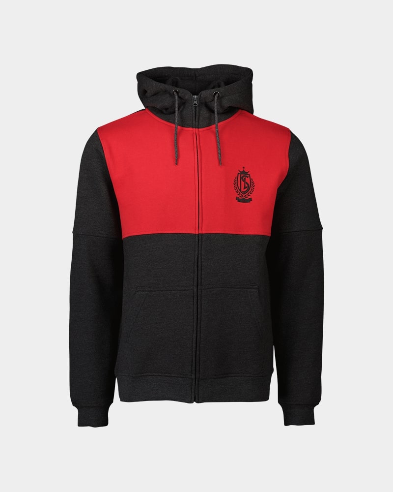 SWEAT A CAPUCHE ROUGE ET NOIR