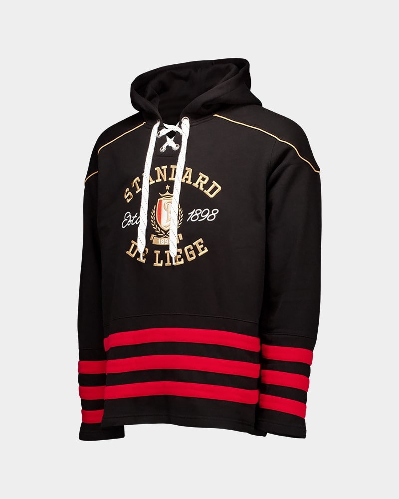 ZWARTE HOODIE MET RODE STREPEN