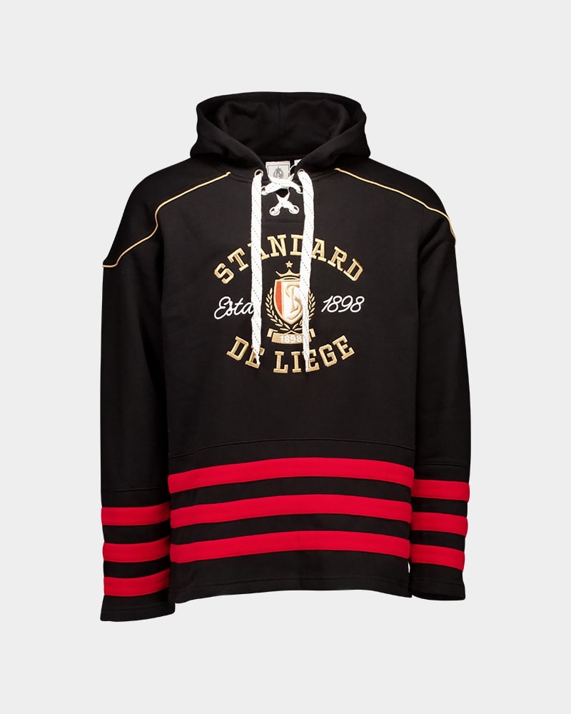 ZWARTE HOODIE MET RODE STREPEN