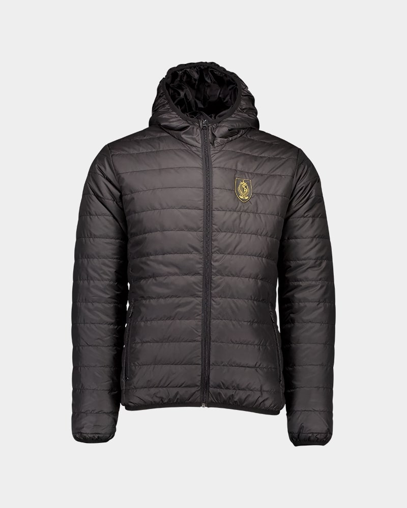 BLACK QUILTED JACKET GOLD LOGO JR