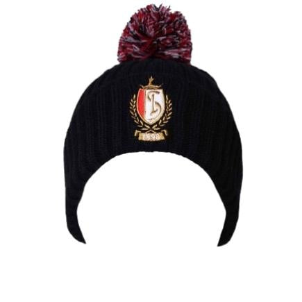 BONNET NOIR BLASON POMPON