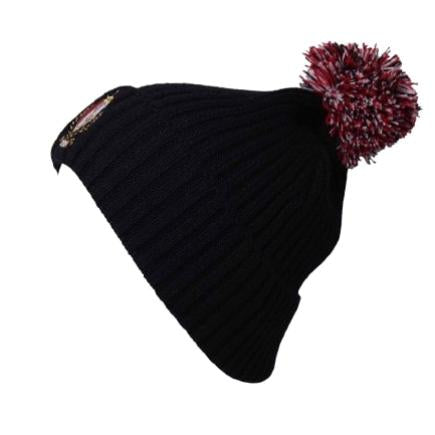 BONNET NOIR BLASON POMPON