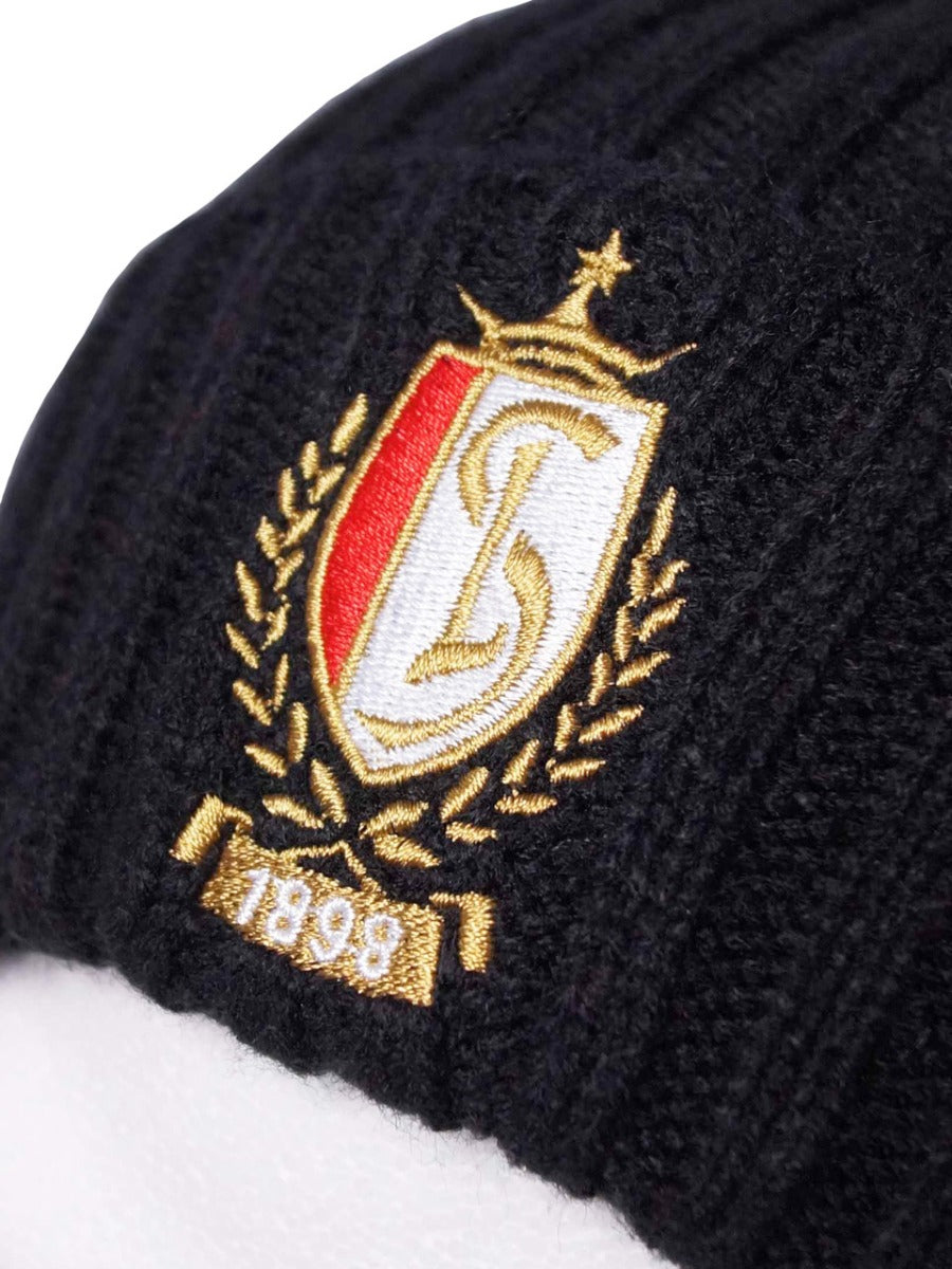 BONNET NOIR BLASON POMPON
