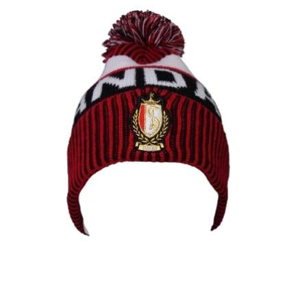BONNET RAYÉ ROUGE POMPON