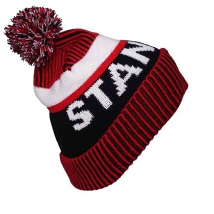 BONNET RAYÉ ROUGE POMPON