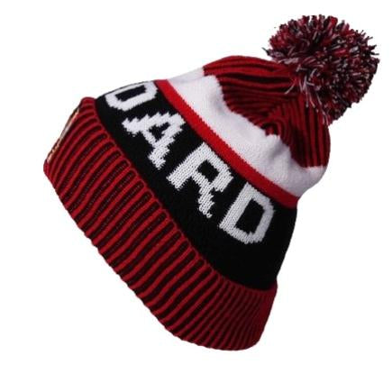 BONNET RAYÉ ROUGE POMPON