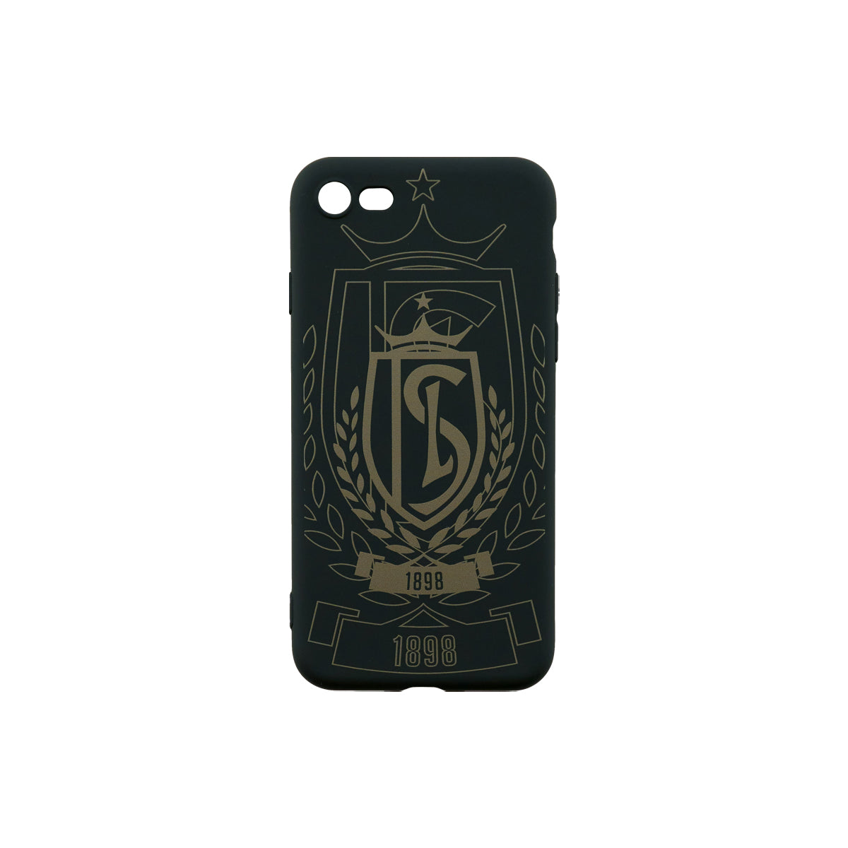 COQUE TELEPHONE NOIRE LOGO DORÉ